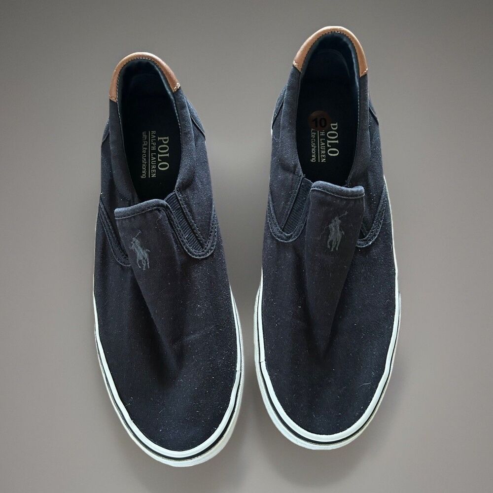 Polo Ralph Lauren Thompson Slip On Shoes Mens 10 D Black/Black Pony Clean Boy